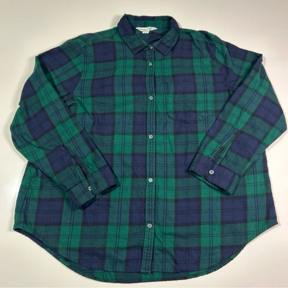 Old Navy Shirt Men’s XL Navy & Green Buffalo Check Plaid Long Sleeves - Picture 2 of 7